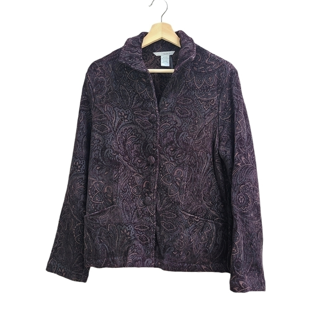 Two Star Dog TSD Tapestry Paisley Jacket Button Front Dark Purple Black L P-P20"